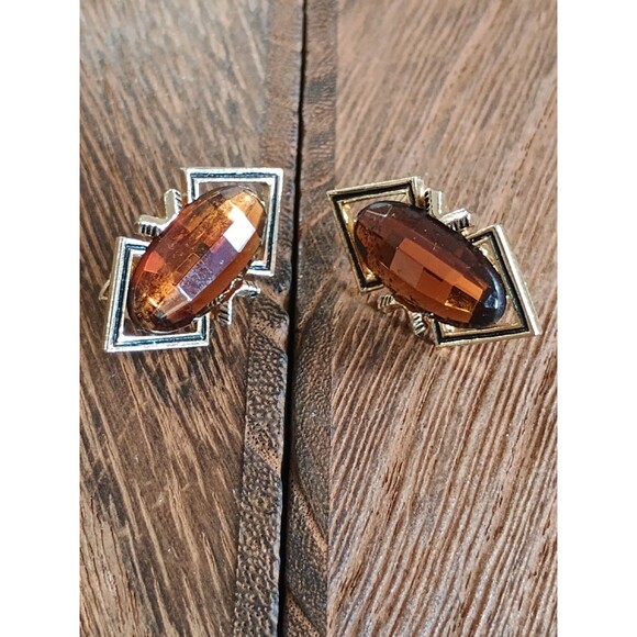 Emmons Signed Amber And Gold Tone Vintage Clip Earrings - Picture 1 of 5